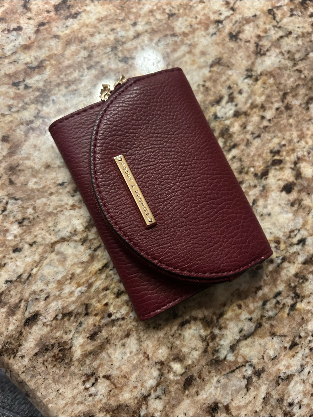 Poppy & Peonies Leather Trifold Wallet - Burgundy